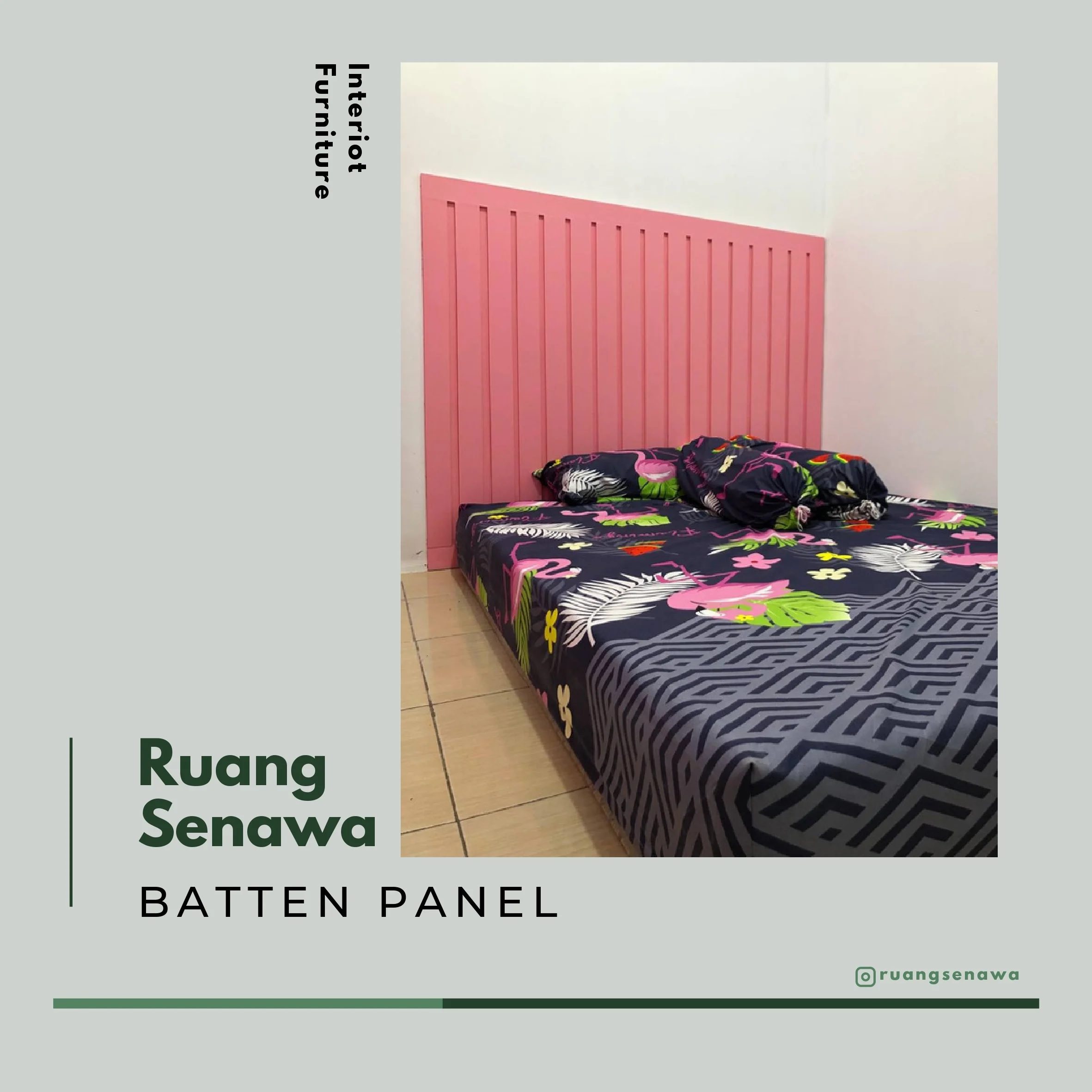 Soft Pink Kids Batten Panel — Headboard kasur anak berwarna merah muda pastel yang manis Kota Palu Ruang Senawa